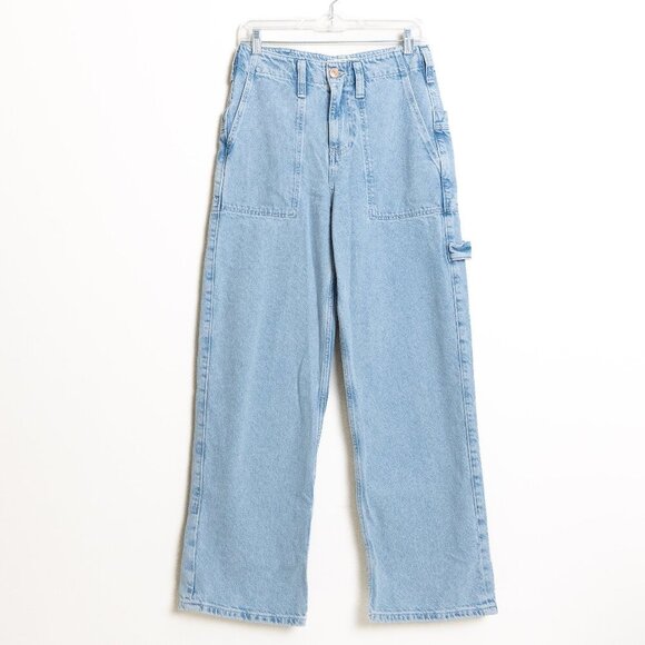 Free People Wide Leg Jeans Carpenter Light Wash High Waist Relaxed Utility NEW - Picture 1 of 16